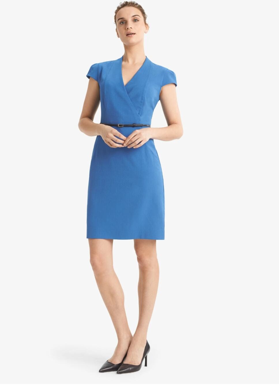 MM Lafleur Felisa Wrap Sheath Dress 10 NWOT Blue Career Quiet Luxury Capsule